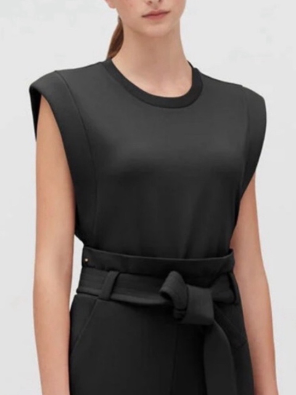CUYANA Cropped Padded Shoulder Tank Top Black Pima Cotton Modal US L
